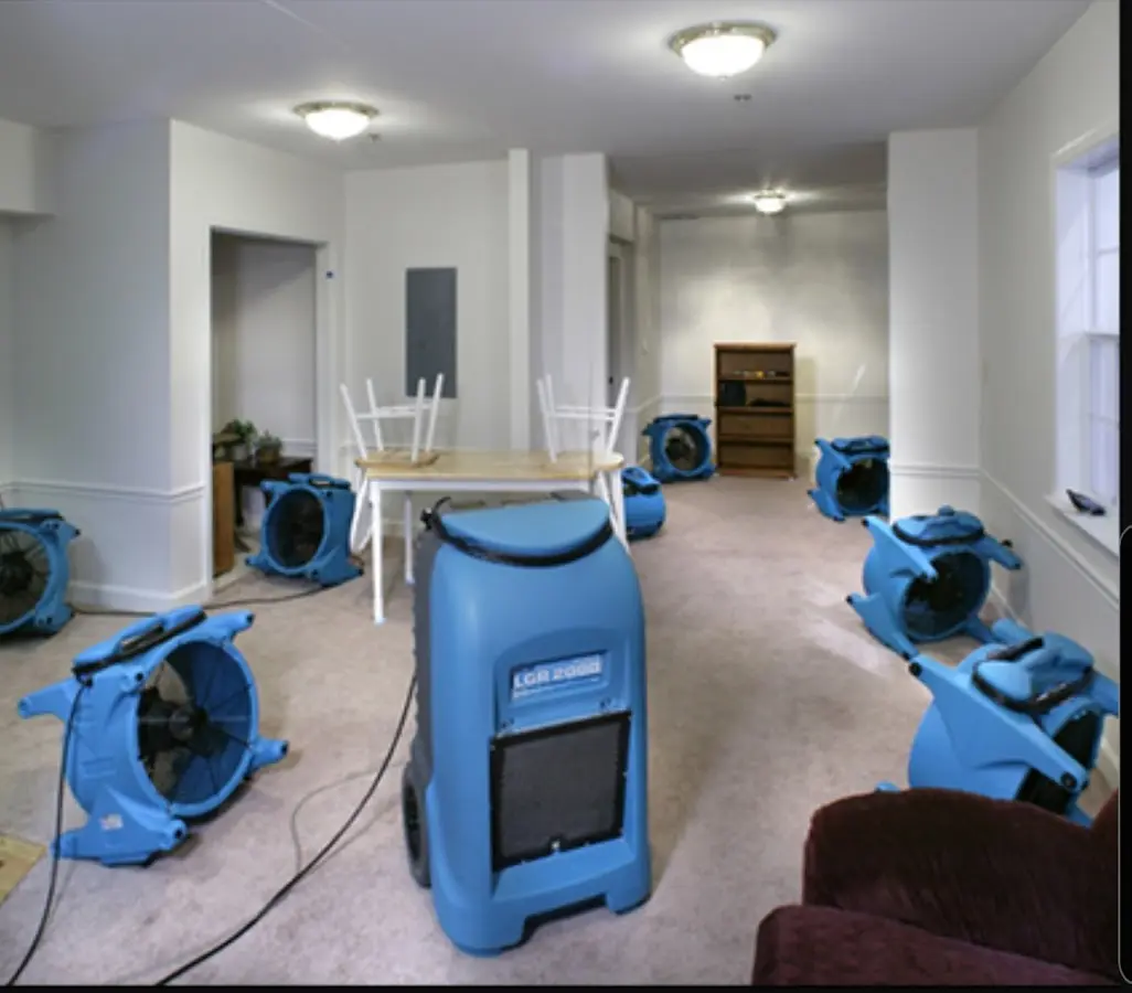 Air movers and dehumidifier setup for Water Extraction & Removal in Middleborough