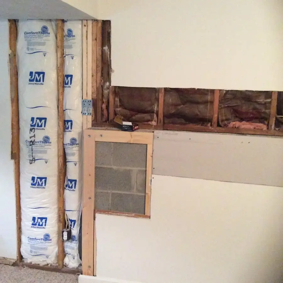 Wall insulation replacement during Basement Flood Cleanup in Middleborough